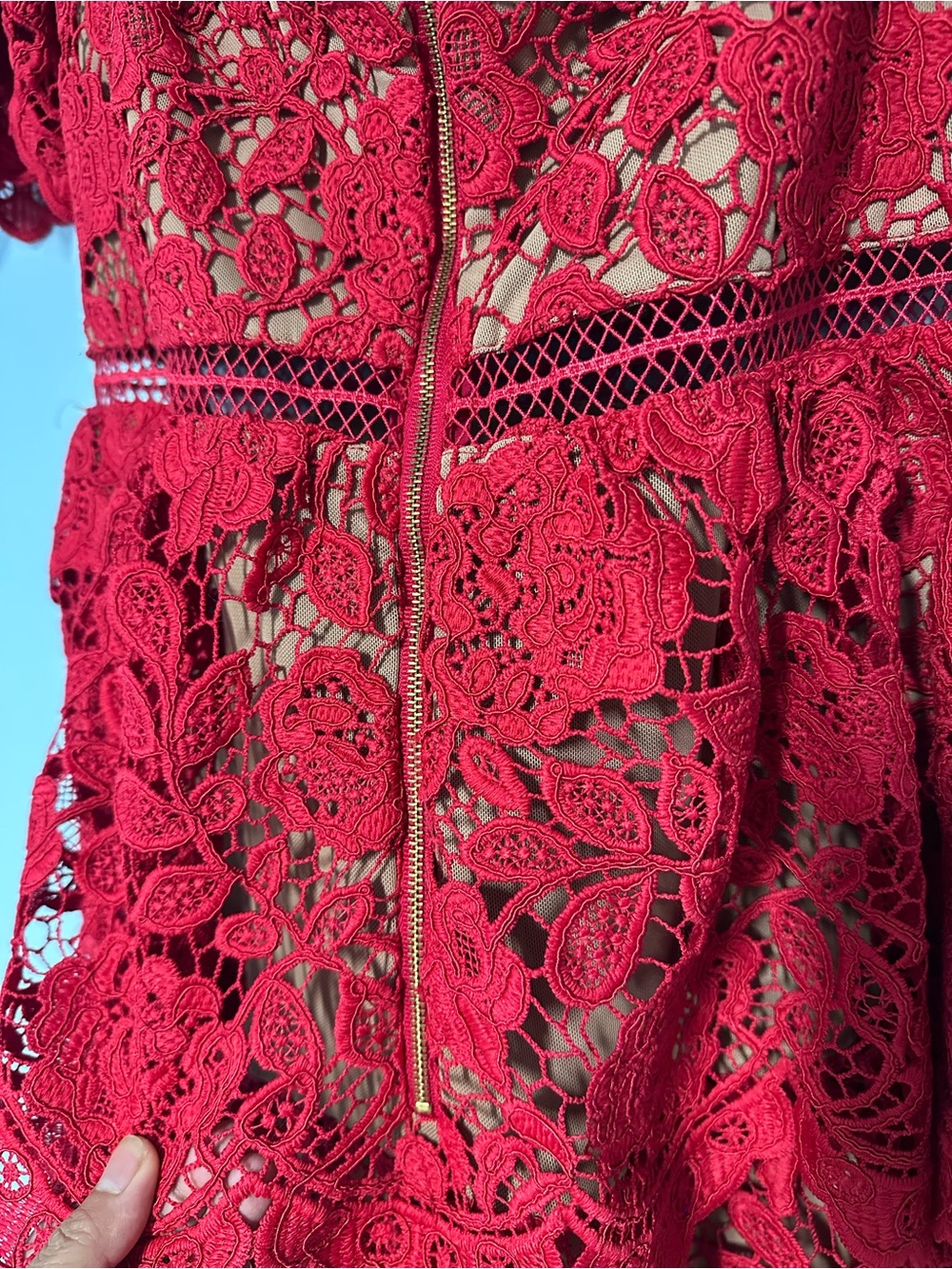 Self-Portrait Red Floral Lace Mini Dress - Picture 5 of 8